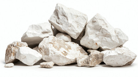 A collection of white rocks and stones forming a natural pile, perfect for use in backgrounds or textures in design and photography projects.の素材