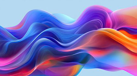 This stunning abstract image features vibrant and colorful waves in smooth motion against a light blue background, creating an elegant visual experience.の素材