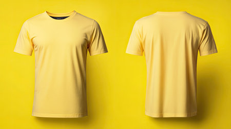 This vibrant yellow t-shirt showcases a sleek design against an equally bright background, perfect for summer fashion and casual outings.の素材