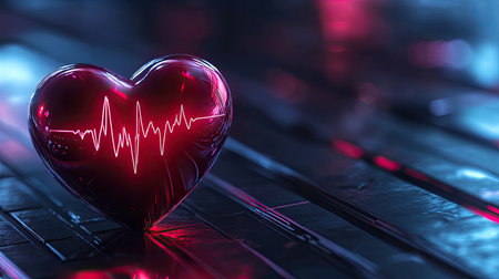 A striking representation of a heart with a pulse visualization, set against a modern digital backdrop. This image encapsulates themes of health, emotion, and vitality.の素材