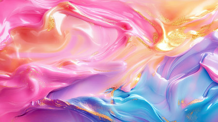 This vibrant abstract art showcases colorful swirls of pink, blue, and gold, creating a dreamy and fluid design perfect for backgrounds, decor, or creative projects.の素材