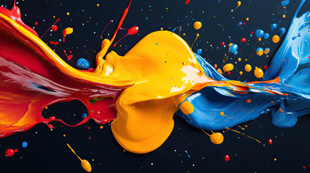 A dynamic and vibrant splash of paint in bold colors creates an energetic abstract composition, perfect for art and design projects.の素材