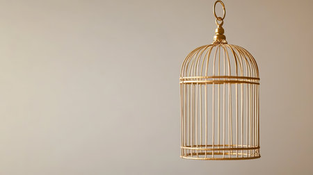 This elegant vintage birdcage hangs gracefully against a soft neutral background, creating a charming and stylish focal point in any interior space.の素材