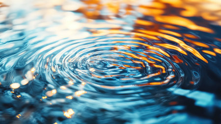 Water surface showcases intricate ripples and colorful reflections. The interplay of light creates a mesmerizing abstract pattern, evoking calm and serenity.の素材