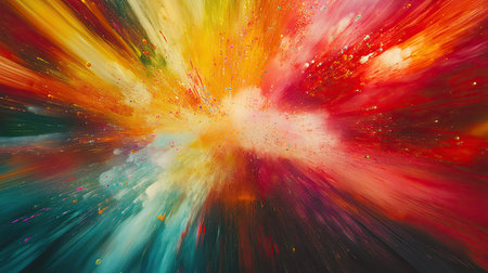 This vibrant abstract artwork features an explosion of colors, showcasing dynamic patterns and movement that evoke energy and creativity. The vivid design captures imagination and artistic expression.の素材
