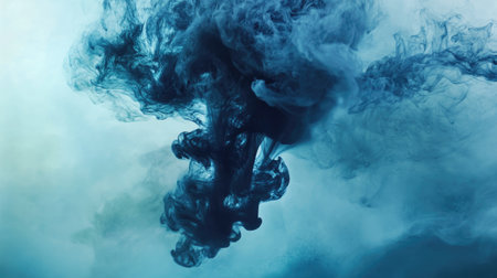 A captivating image showcasing swirling blue ink suspended in water, creating ethereal smoke effects that evoke feelings of elegance and tranquility.の素材
