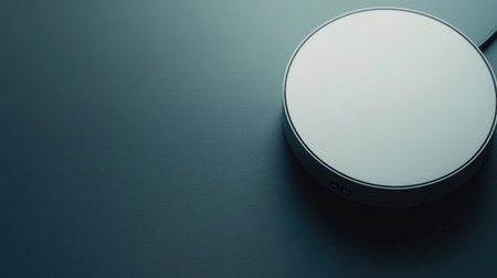 A sleek, modern wireless charger sits on a cool, minimal surface. This image captures contemporary design, ideal for showcasing technology and innovation in lifestyle settings.の素材