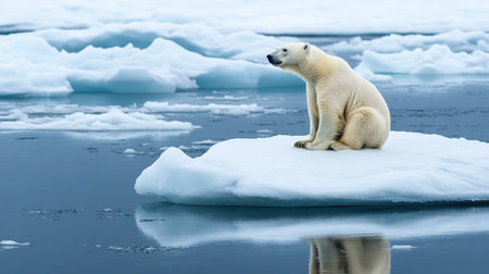 A stunning image of a polar bear sitting gracefully on an iceberg in the Arctic Ocean, showcasing the serene beauty of wildlife in its natural habitat.の素材