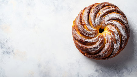 A stunning cinnamon swirl bundt cake topped with powdered sugar, perfect for special occasions, brunch, or cozy gatherings. This delicious dessert is sure to impress!の素材