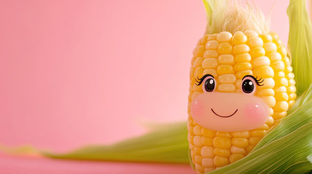 Adorable cartoon corn character showcases a cheerful smile against a vibrant background, ideal for children's themes, food graphics, or playful designs.の素材