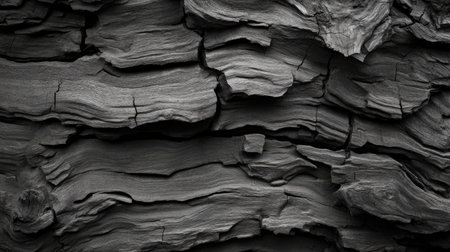 A closeup image showcasing a textured dark wood background with unique grain patterns and visible cracks. Ideal for design, nature themes, and artistic projects.の素材