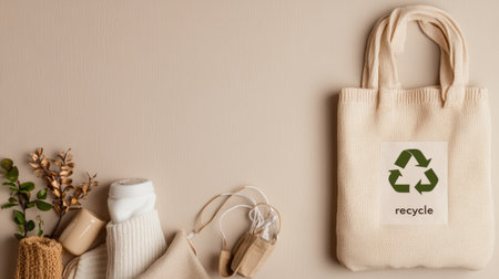 This image features a stylish eco-friendly tote bag, emphasizing sustainability and minimalism. Perfect for promoting green living and conscious consumerism in lifestyle projects.の素材