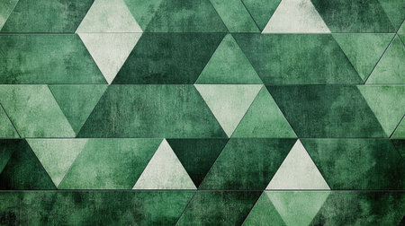 This abstract image features a dynamic arrangement of green triangles against a textured background. Ideal for modern design projects, it evokes nature and tranquility.の素材
