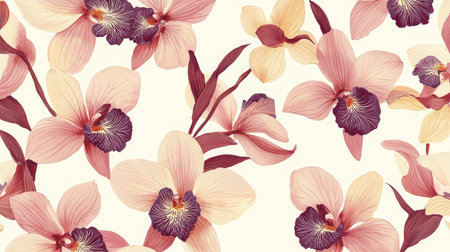 Beautiful floral pattern featuring elegant orchids in soft pink and cream tones. This design adds a touch of nature and grace to any space. Ideal for various applications.の素材