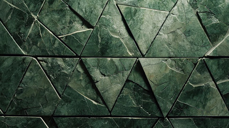 Stunning green marble texture featuring a unique angular design. Ideal for modern interiors, this natural stone enhances beauty and elegance in various spaces.の素材