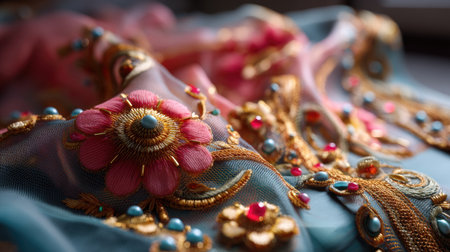 This image showcases a stunning piece of fabric with vibrant floral embroidery. The intricate details and elegant colors highlight the beauty of textile art, perfect for fashion or decor inspiration.の素材