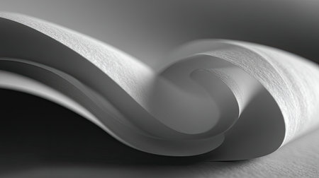 This artistic image showcases the elegant curves and fluid motion of white paper, creating captivating shadows and a minimalist design perfect for various creative projects.の素材