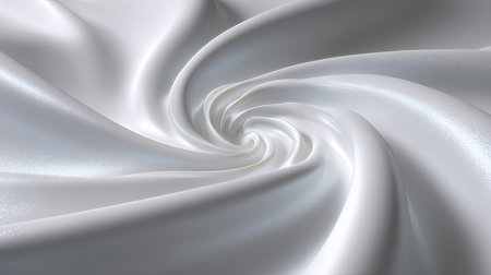 A captivating close-up of smooth white satin fabric displaying a shiny texture. The elegant spiral twist pattern adds sophistication and grace, ideal for backgrounds.の素材