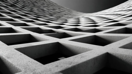 This captivating black and white image showcases a modern architectural grid pattern, highlighting the interplay of light and shadow for a striking visual effect.の素材