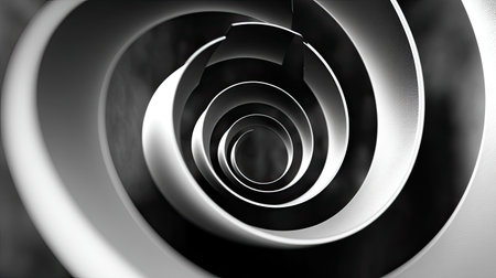 This striking abstract image features a spiral pattern in monochrome, showcasing smooth curves and depth. It is perfect for creative and modern design projects.の素材