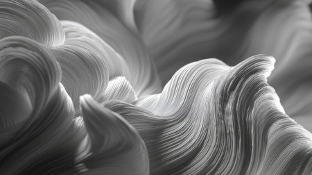 This captivating abstract image showcases wavy patterns in a striking monochrome palette. The design evokes a sense of fluid movement and depth, making it perfect for creative projects.の素材