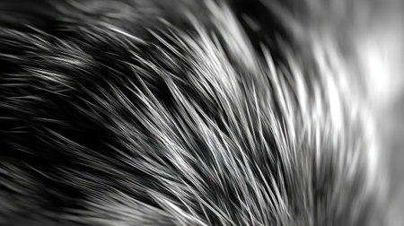 An artistic close-up of soft fur displaying intricate textures and glossy finishes. This black and white image captures natural beauty and elegance.の素材