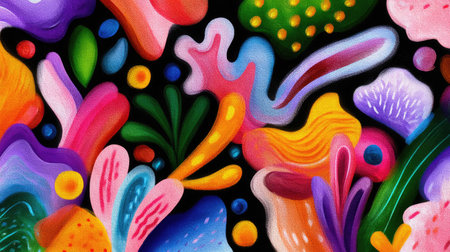 This stunning abstract artwork features vibrant colors and organic shapes in an imaginative composition that brings positivity and energy to any space.の素材