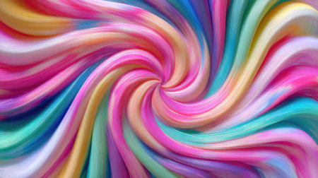 This artistic image features a vibrant swirl of colors, including pink, blue, yellow, and green. The fluid motion creates a lively and energetic atmosphere, perfect for modern design projects.の素材