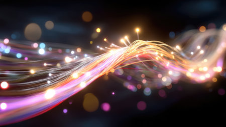 This stunning abstract image features colorful light waves enhanced by a bokeh effect, perfect for modern designs and creative projects.の素材