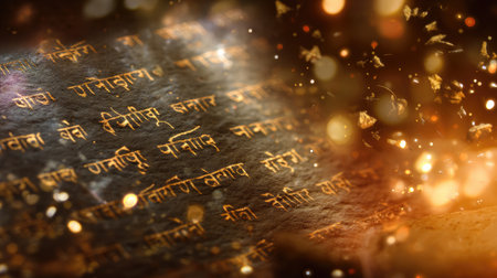 This image features an ancient manuscript with intricate script and a warm glow, surrounded by soft, shimmering particles that evoke a sense of history and wisdom.の素材