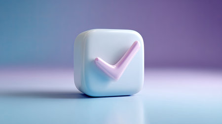 A modern 3D checkbox featuring a pink check mark on a soft gradient background. This image captures simplicity and elegance, perfect for graphic design.の素材