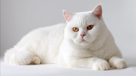 This captivating image features a fluffy white cat with brilliant orange eyes, exuding a sense of calm and elegance while lounging comfortably.の素材