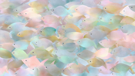 This enchanting image features a swirling school of colorful fish in soft pastel hues. It captures a vibrant underwater environment, evoking tranquility.の素材