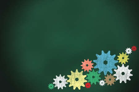 Teamwork words and gear on chalkboard の写真素材