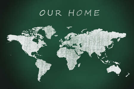 World Map on a Chalkboard の写真素材