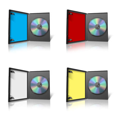 Box for DVD with a disk on white backgroundの写真素材