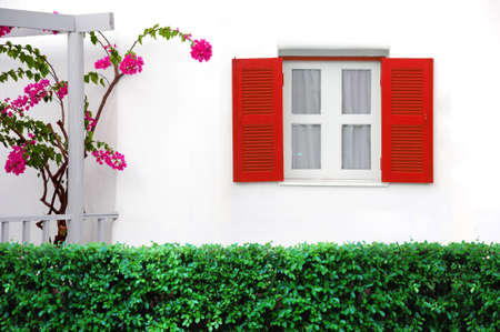 Decorative vintage window with colorful flowers 