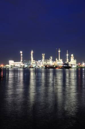 Oil refinery at twilightの写真素材