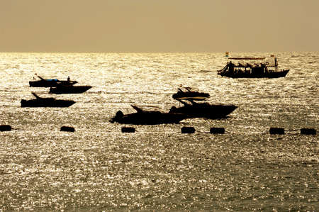The silhouette of a boatの写真素材