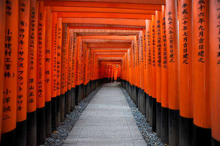 Red Tori Gate at Fushimi Inari Shrine in Kyoto, Japanのeditorial素材