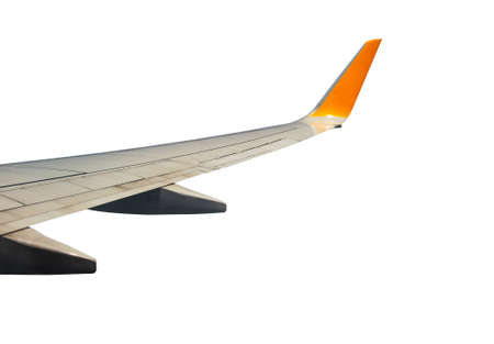 View of jet plane wing isolated on white background 
