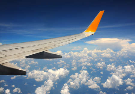 View of jet plane wing 