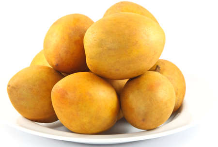 fresh Sapodilla fruits on white backgroundの写真素材