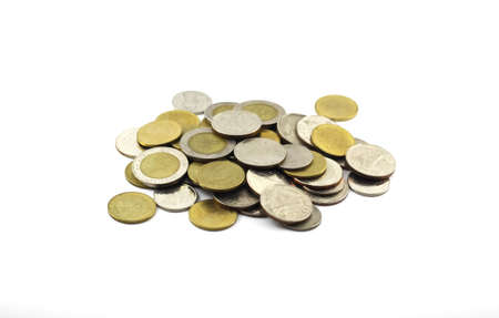Many of Thai Baht Coins on white backgroundの写真素材