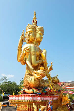 Samaesan ,Sattaheep, Chonburi, THAILAND - March 1, 2015:largest brahma statue against blue sky at Wat Samaesan.のeditorial素材