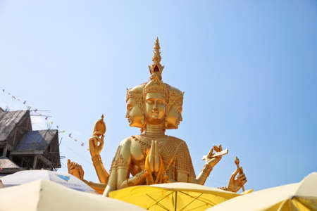 Samaesan ,Sattaheep, Chonburi, THAILAND - March 1, 2015:largest brahma statue against blue sky at Wat Samaesan.のeditorial素材