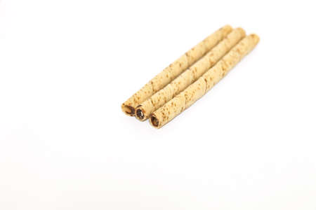 waffle rolls isolated on white backgroundの写真素材