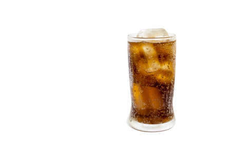 Fresh Cold Cola with ice in glass isolated on white backgroundの写真素材