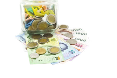 stack of Thai money on white background