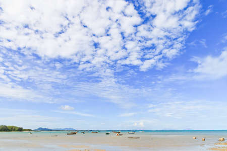 nature background. beautiful blue sea over clear blue sky soft focus.Sattahip, Chonburi Province, Thailand.の写真素材